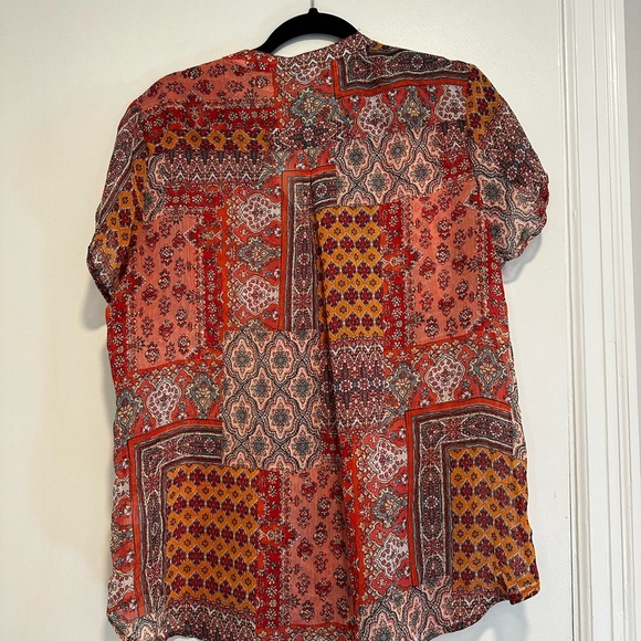 Women’s XL Westport Red Paisley Multiple Pattern Short Sleeve Peasant Blouse. - Picture 2 of 11